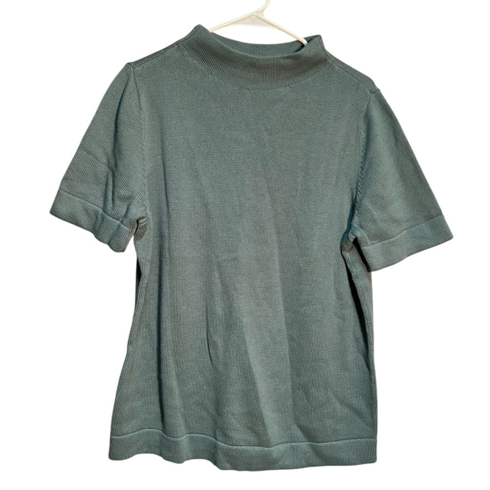 Mock Neck Short Sleeve Sweater Sage Green 12
